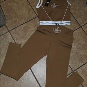 ALO Yoga Brown Leggings and Crop Top Set